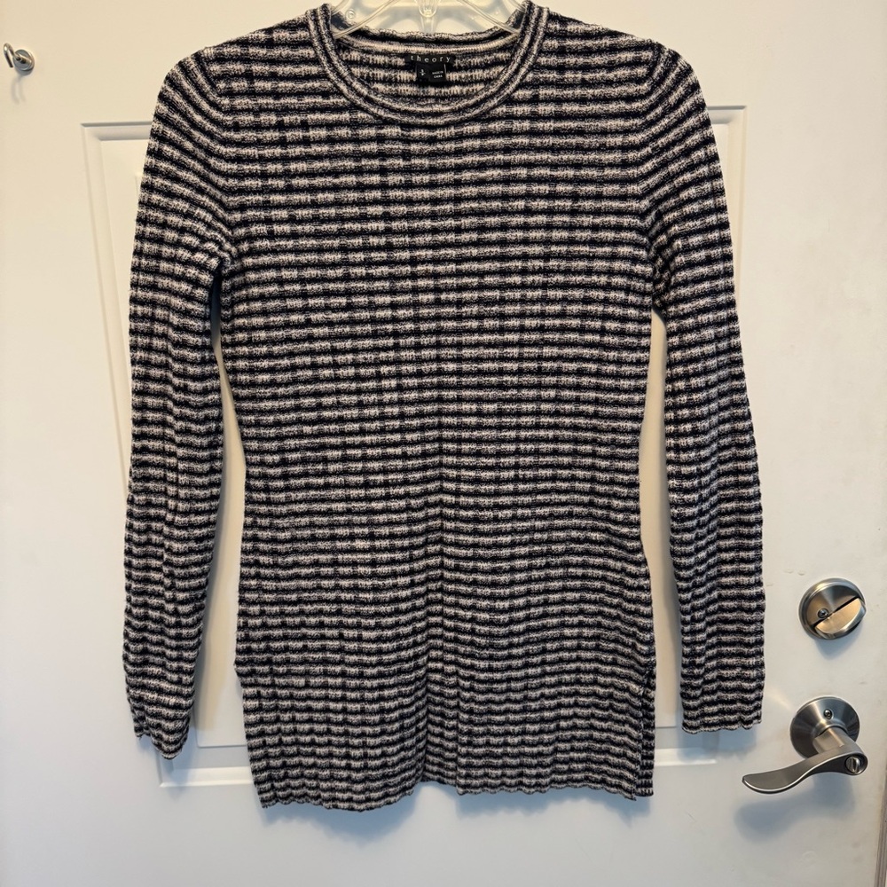 Theory Black and White Striped Sweater
